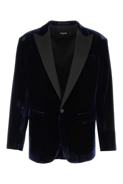 DSQUARED2 NAVY BLUE VELVET BLAZER