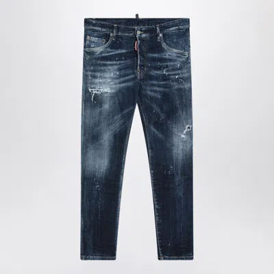 DSQUARED2 DSQUARED2 NAVY BLUE WASHED DENIM JEANS WITH WEAR