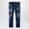 Dsquared2 Navy Blue Washed Denim Jeans With Wear In Blue