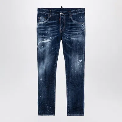 Dsquared2 Navy Blue Washed Denim Jeans With Wear