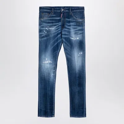 Dsquared2 Navy Blue Washed Denim Jeans With Wear Men