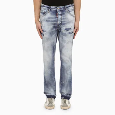 DSQUARED2 NAVY BLUE WASHED JEANS WITH DENIM WEAR