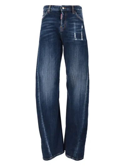 Dsquared2 Navy Blue Wide Leg Jeans