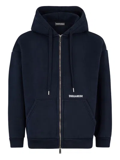 Dsquared2 Navy Blue Zipped Front Hood Sweater