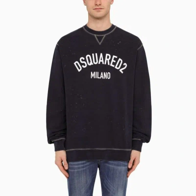 Dsquared2 Mens Navy Blue Logo Text-print Cotton-jersey Sweatshirt