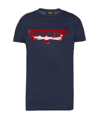 Dsquared2 Navy Cyan Logo Details T-shirt In Blue