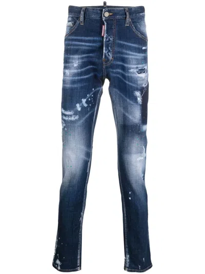 Dsquared2 Navy Distressed Skinny Jeans For Men