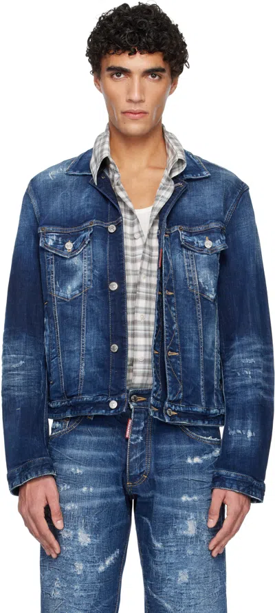 DSQUARED2 NAVY DOUBLE FRONT DENIM JACKET