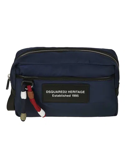 Dsquared2 Navy Heritage Polyester Clutch In Black