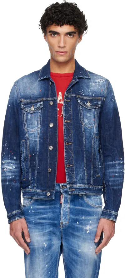 Dsquared2 Navy Medium Easy Wash Dan Denim Jacket In Blue