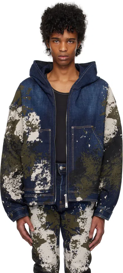 Dsquared2 Navy Workwear Zipped Denim Jacket In 470 Navy Blue