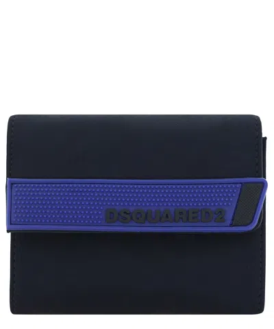Dsquared2 Trimmed Neck Wallet With Textured Trifold Flap In Black