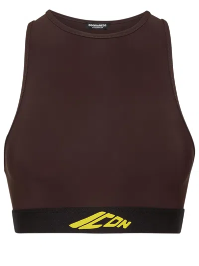 Dsquared2 New Generation Cutout Sports Bra In Dk Brown
