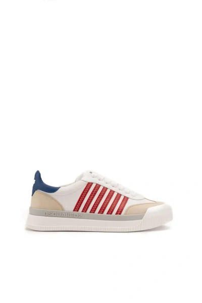 Dsquared2 New Jersey Leather Sneakers In Bianco+rosso+blu