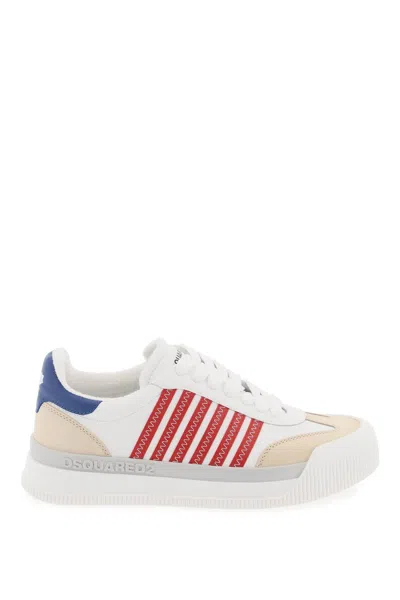 Dsquared2 Striped Lace-up Leather Sneakers In White