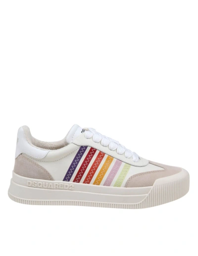 Dsquared2 New Jersey Sneakers In Cream Color Leather In Multicolour
