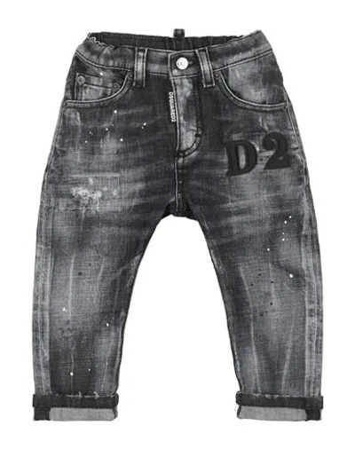 Dsquared2 Babies'  Newborn Jeans Black Size 3 Cotton, Elastane, Bovine Leather In Gray