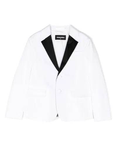 Dsquared2 Kids' Notched-lapels Cotton Blazer In White