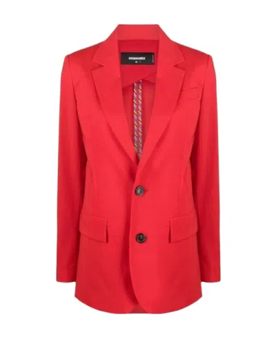 Dsquared2 Notched-lapel Single-breasted Blazer In Red