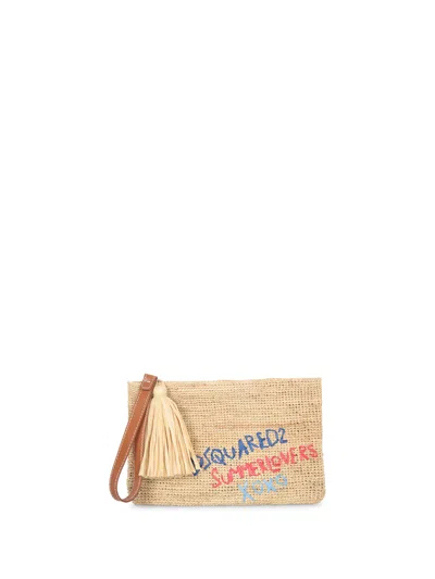 Dsquared2 Nude Raphia Logo Pouch Bag