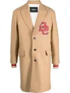 Dsquared2 Varsity Felted Wool Blend Long Coat In Neutrals