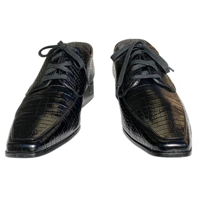Pre-owned Dsquared2 Nwt  Black Crocodile Men's Lace Up Dress Shoes Italian 43