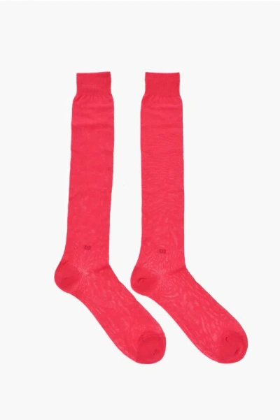 Dsquared2 Nylon And Cotton Long Socks With Tone On Tone Monogram