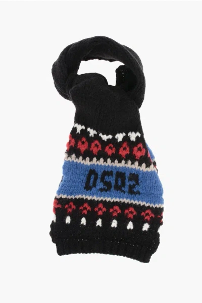 Dsquared2 Nylon-blend Scarf With Embroidery In Black