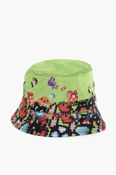 Dsquared2 Nylon Bucket Hat Gaming With Pattern In Green