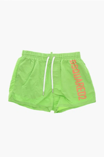 Dsquared2 Nylon Midi Swim Shorts With Contrasting Logo In Green