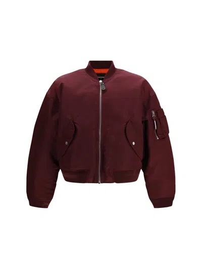 Dsquared2 Nylon Shiny Satin Bomber Jacket In Burgundy