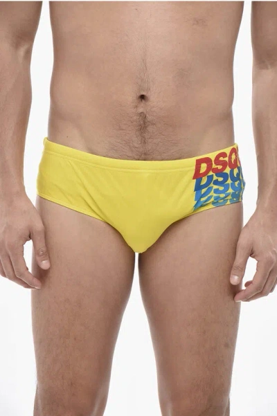 Dsquared2 Nylon Swim Briefs With Logo In Yellow