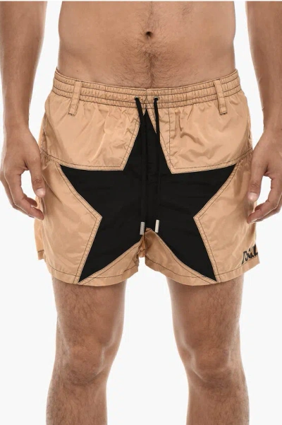 Dsquared2 Nylon Swim Shorts With Maxi Frontal Star Grösse 48 In Brown