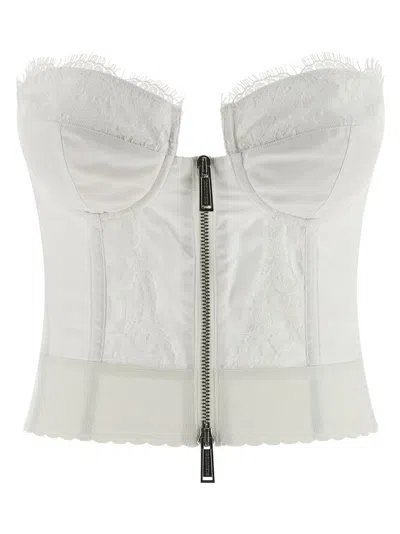 DSQUARED2 OFF-THE-SHOULDER BUSTIER TOP WITH LACE AND TULLE DETAILING
