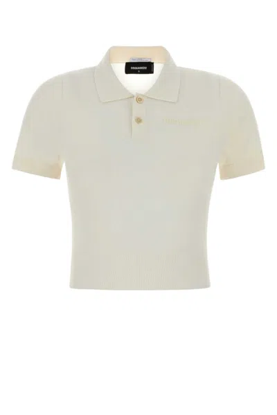 Dsquared2 Off White Shirt Collar Logo Polo In Neutral