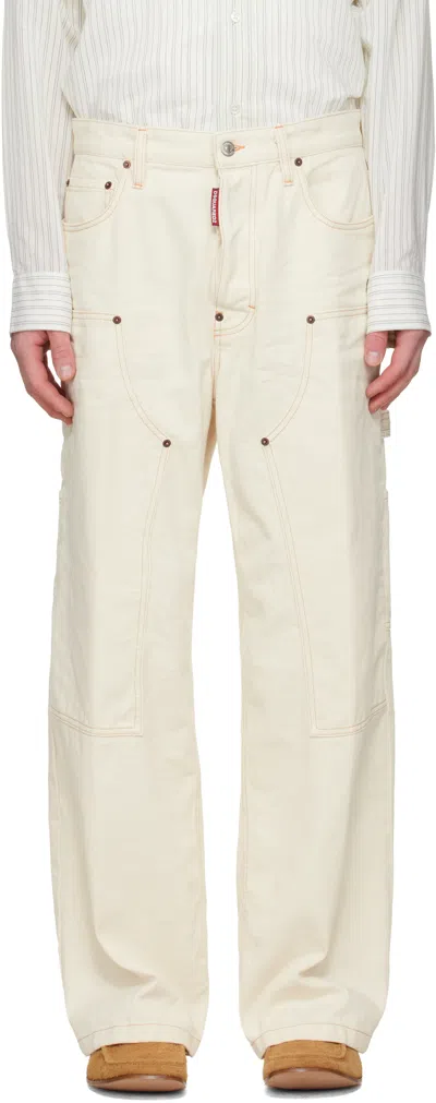 Dsquared2 Off-white Baggy Carpenter Trousers In Neutral