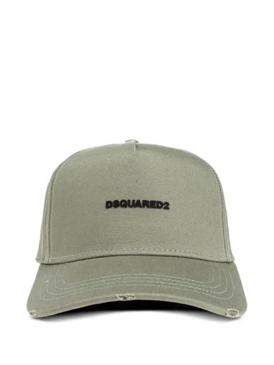 DSQUARED2 OLIVE GREEN EMBROIDERED LOGO CAP WITH ADJUSTABLE STRAP
