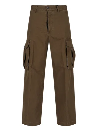 Dsquared2 Olive Green Stretch Cotton Loose Cargo Pant In Brown