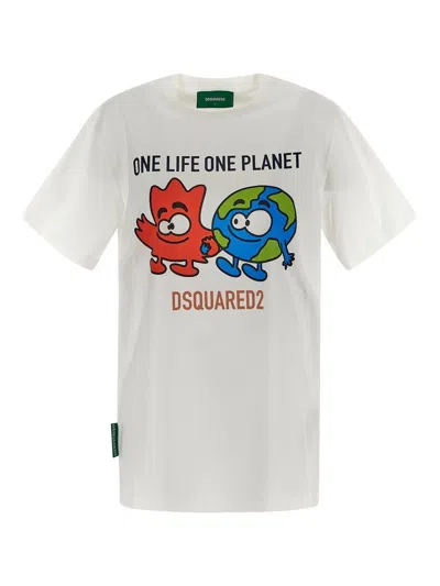 Dsquared2 One Life One Planet Printed Crewneck T-shirt In White