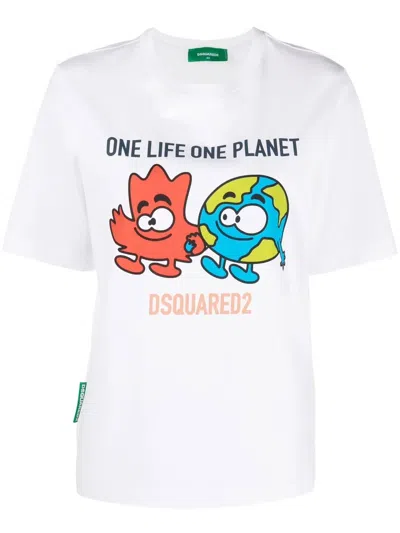 Dsquared2 Graphic-print Organic Cotton T-shirt In Weiss