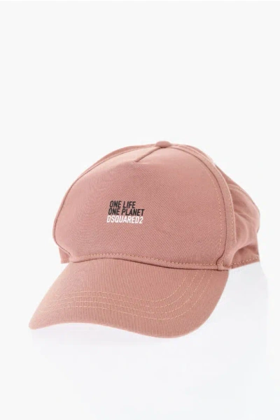 Dsquared2 One Life One Planet Organic Cotton Cap With Print In Pink