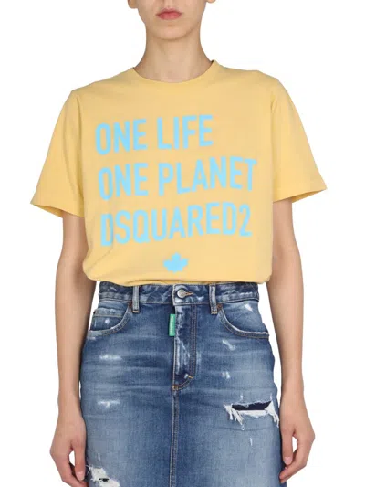 Dsquared2 One Life One Planet T-shirt In Yellow