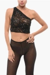 Dsquared2 One-shoulder Sequined Crop Top With Straps In Brown