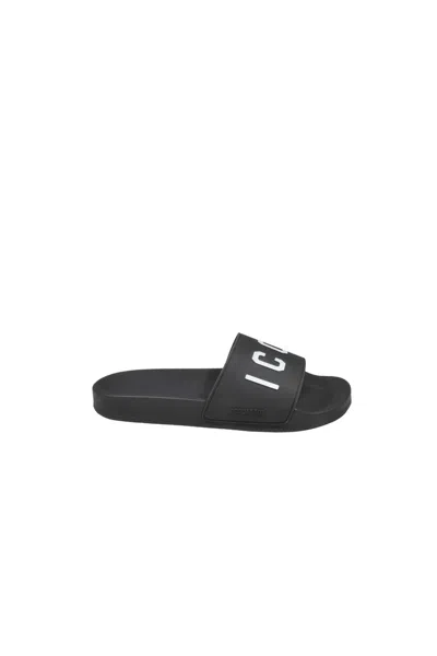 Dsquared2 Open-toe Slides With Logo Print In Black