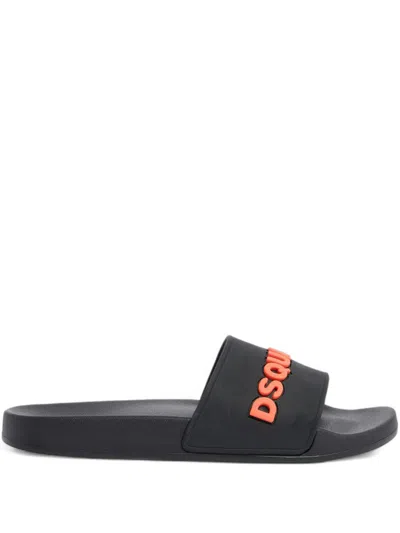 Dsquared2 Open Toe Slip-on Sandals With Raised Logo Lettering In Black