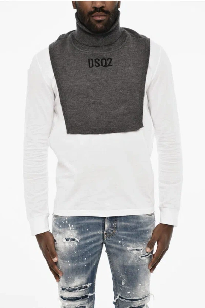 Dsquared2 Open Wool Turtleneck Sweater With Monogram