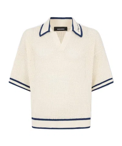Dsquared2 Open Work Knit Polo In Neutral
