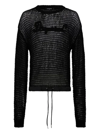 Dsquared2 Open Work-detail Embroidery-logo Sweater In Black