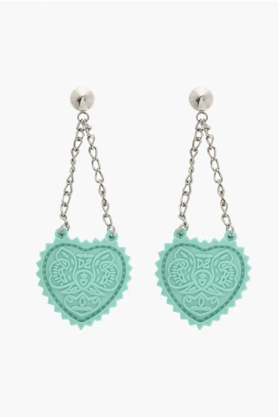 Dsquared2 Open Your Heart Drop Earrings With Embossed Print In Silver