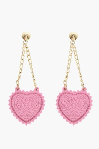 Dsquared2 Open Your Heart Pendant Earrings With Embossed Print In Gold